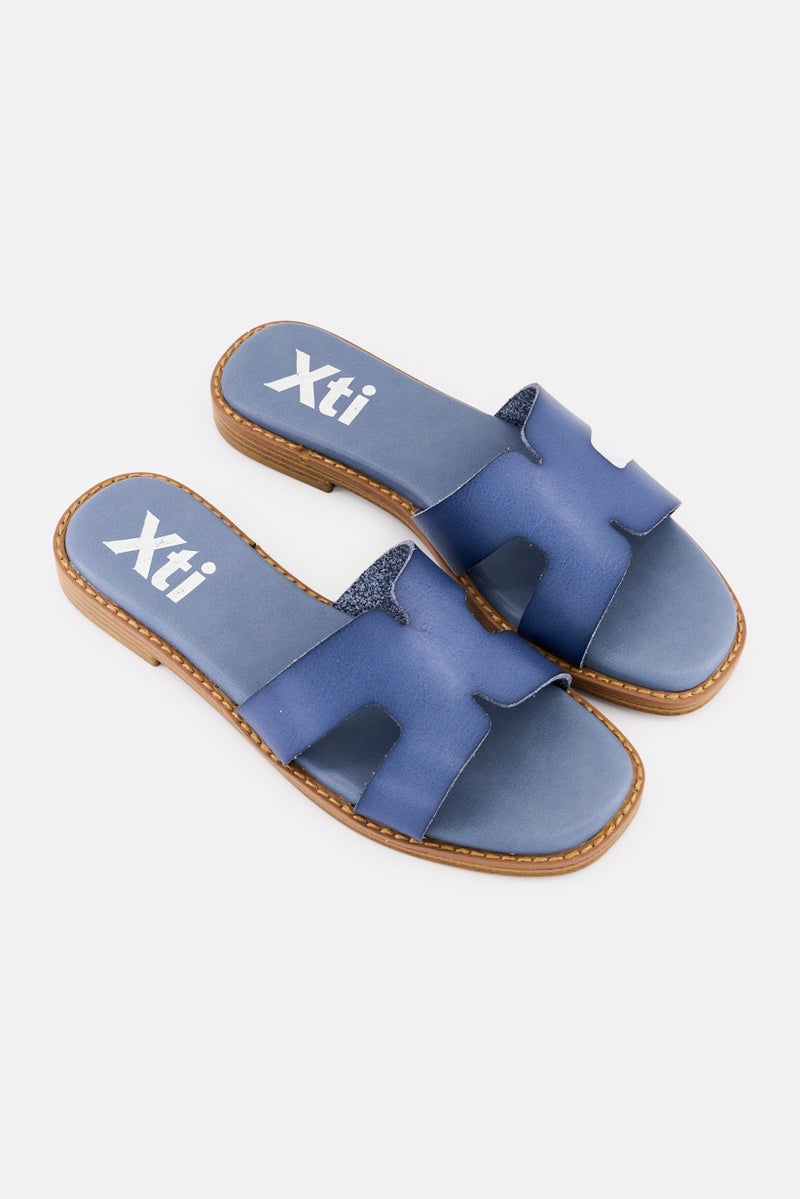 Xti Women Slip On Leather Sandals, Teal Blue - Image 3