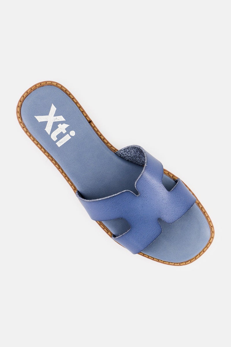 Xti Women Slip On Leather Sandals, Teal Blue - Image 4