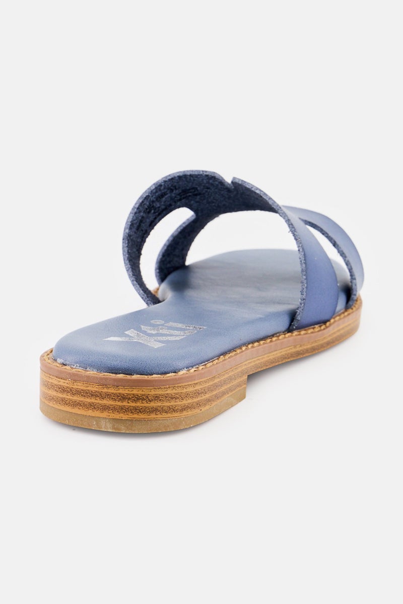 Xti Women Slip On Leather Sandals, Teal Blue - Image 2