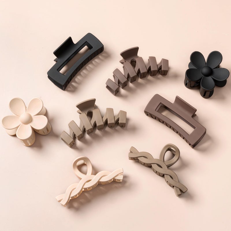 Sunolga 8PCS Hair Clips for Women, Flower Claw Clips for Thick Hair, Non-Slip Hair Accessories - 4 Styles, Neutral Colors Hair Clips and Variety Pack, Ideal for Girls - Image 1