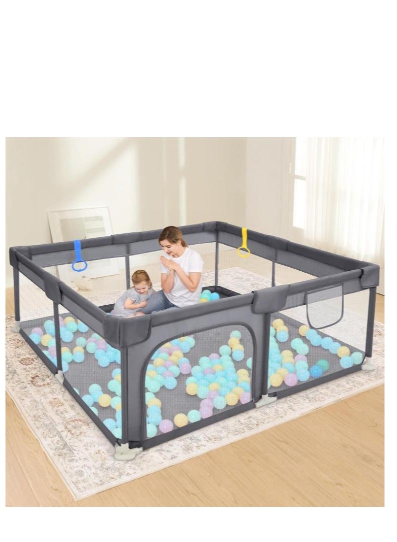 Golden Baby Playpen,200*180cm Playpen for Toddlers, with Door and Suction Cup, Baby Safe Activity Center, Medium Size Playpen, Baby Bumper Foam Playpen with Breathable Mesh, Safe Playpen for Toddlers (Dark Gray) - Image 1