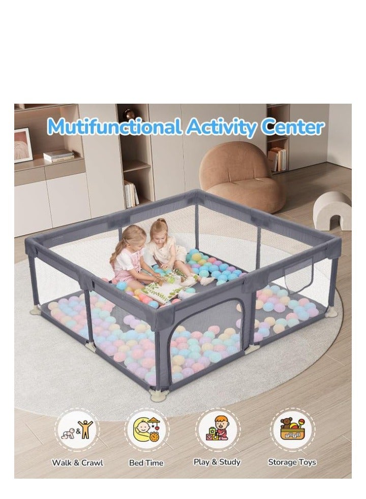 Golden Baby Playpen,200*180cm Playpen for Toddlers, with Door and Suction Cup, Baby Safe Activity Center, Medium Size Playpen, Baby Bumper Foam Playpen with Breathable Mesh, Safe Playpen for Toddlers (Dark Gray) - Image 2