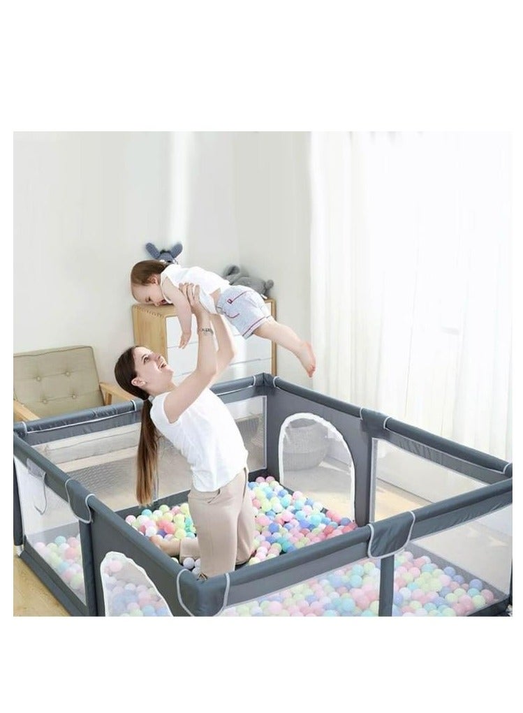 Golden Baby Playpen,200*180cm Playpen for Toddlers, with Door and Suction Cup, Baby Safe Activity Center, Medium Size Playpen, Baby Bumper Foam Playpen with Breathable Mesh, Safe Playpen for Toddlers (Dark Gray) - Image 3