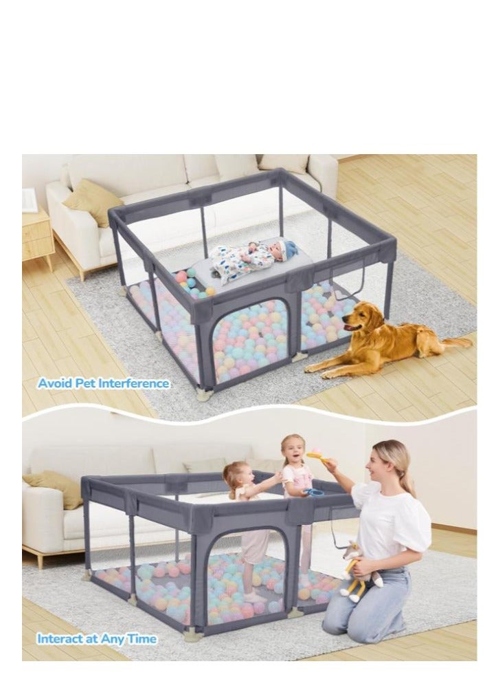 Golden Baby Playpen,200*180cm Playpen for Toddlers, with Door and Suction Cup, Baby Safe Activity Center, Medium Size Playpen, Baby Bumper Foam Playpen with Breathable Mesh, Safe Playpen for Toddlers (Dark Gray) - Image 4