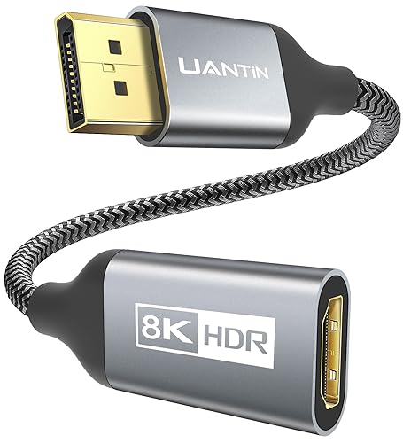 UANTIN 8K DisplayPort 1.4 to HDMI 2.1 Adapter with 4K 120Hz/ 8K 60Hz, Unidirectional DP to HDMI Cable Adapter, Display Port for AMD, NVIAID, Not Work with PS5/Xbox, No VRR Support - Image 1
