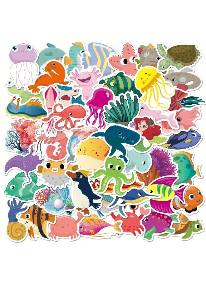 Kandid 50pcs Marine Life Cartoon Stickers – Ocean Creature Decals for Phone Case, Notebook & Water Bottle (Ocean Life) - Image 2