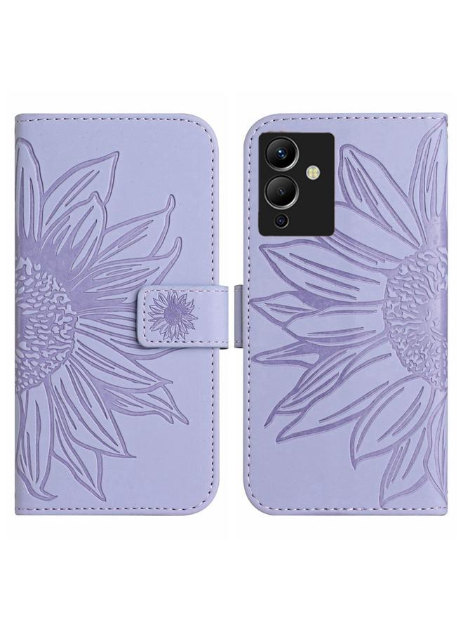 Zaboon Case For Infinix Note 12 G96 Skin Feel Sun Flower Pattern Flip Leather Phone Case with Lanyard - Image 2