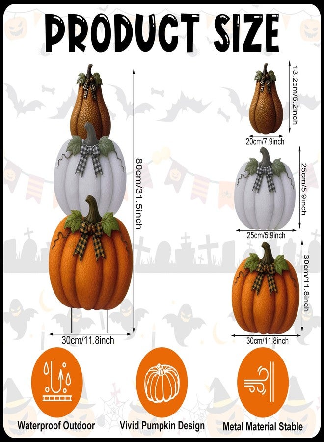 Otoolling 3 Pcs Metal Stacked Pumpkin Garden Stakes Outdoor 3D Retro Pumpkin Decoration Thanksgiving Yard Stakes Lawn Signs Decorative for Autumn Harvest Holiday Pathway Patio Decor(Stylish Style) - Image 2