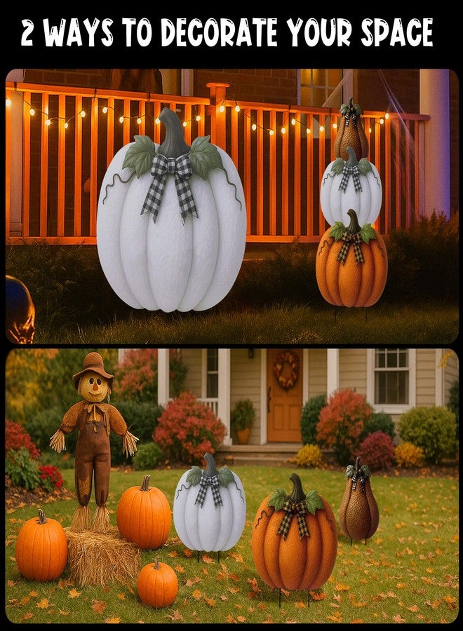 Otoolling 3 Pcs Metal Stacked Pumpkin Garden Stakes Outdoor 3D Retro Pumpkin Decoration Thanksgiving Yard Stakes Lawn Signs Decorative for Autumn Harvest Holiday Pathway Patio Decor(Stylish Style) - Image 3