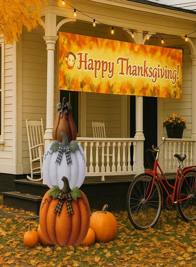 Otoolling 3 Pcs Metal Stacked Pumpkin Garden Stakes Outdoor 3D Retro Pumpkin Decoration Thanksgiving Yard Stakes Lawn Signs Decorative for Autumn Harvest Holiday Pathway Patio Decor(Stylish Style) - Image 4