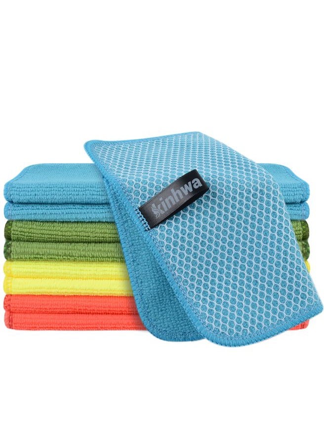 KinHwa Microfiber Dish Cloths Super Absorbent Kitchen Wash Cloth Dish Rags for Washing Dishes Fast Drying Cleaning Cloth with Scrub Side (mix1, 7inchx7inch 9pc) - Image 1