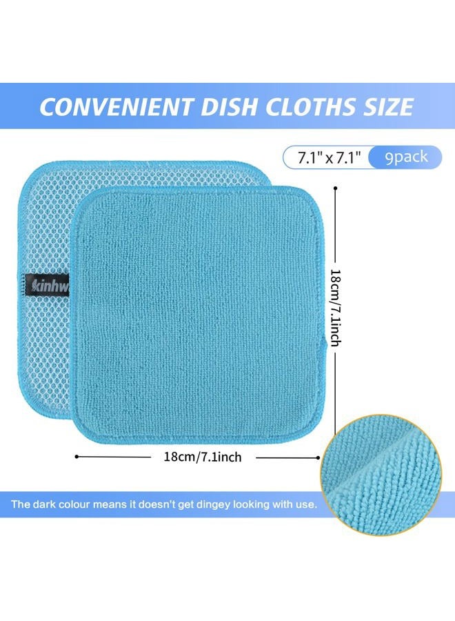 KinHwa Microfiber Dish Cloths Super Absorbent Kitchen Wash Cloth Dish Rags for Washing Dishes Fast Drying Cleaning Cloth with Scrub Side (mix1, 7inchx7inch 9pc) - Image 2