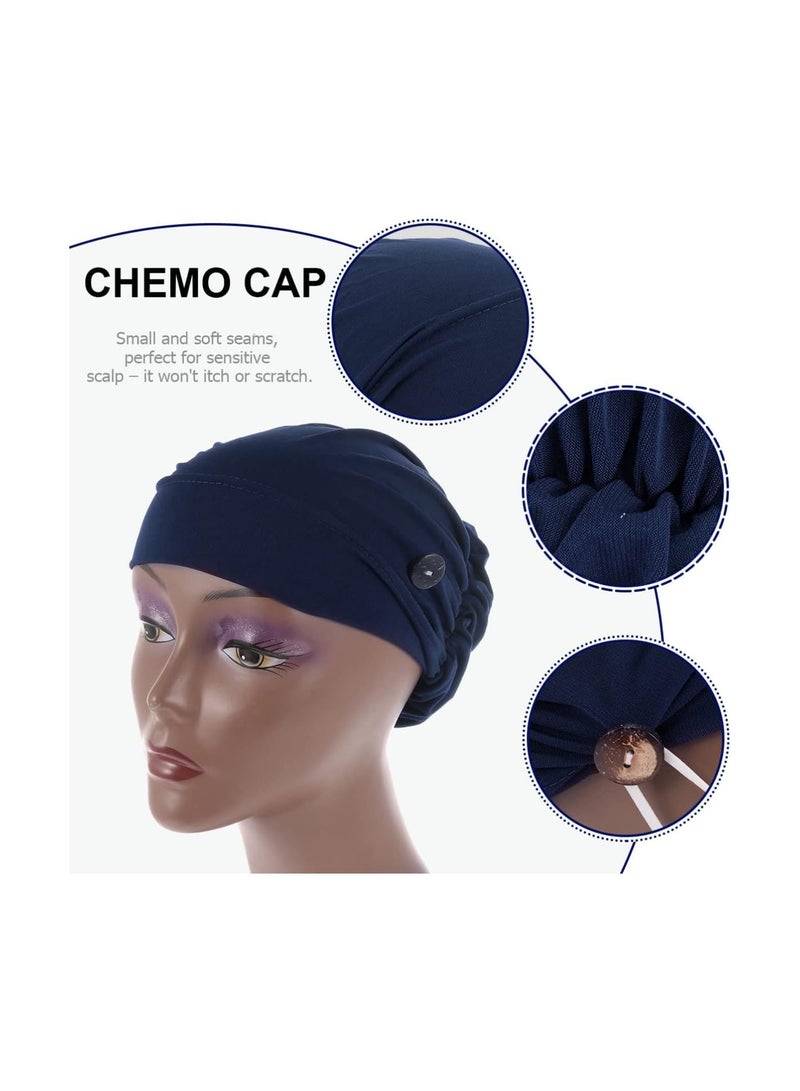GGOOT Turban Cap with Button Bouffant Caps Night Sleeping Caps Bonnet Slouchy Snood Hat Beanie Chemo Caps Headwear Head Cover Scrub Cap for Women Girls - Image 5