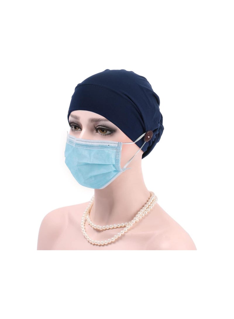 GGOOT Turban Cap with Button Bouffant Caps Night Sleeping Caps Bonnet Slouchy Snood Hat Beanie Chemo Caps Headwear Head Cover Scrub Cap for Women Girls - Image 2