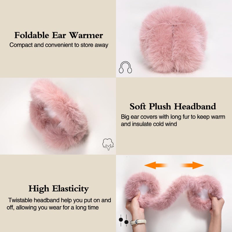 Mottico Winter Ear muffs for Women Girls, Fluffy Ear Warmer with Thick Faux Ear Covers, Foldable for Convenience! (Black) - Image 5