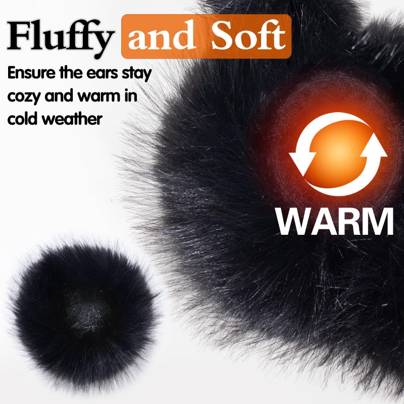 Mottico Winter Ear muffs for Women Girls, Fluffy Ear Warmer with Thick Faux Ear Covers, Foldable for Convenience! (Black) - Image 4