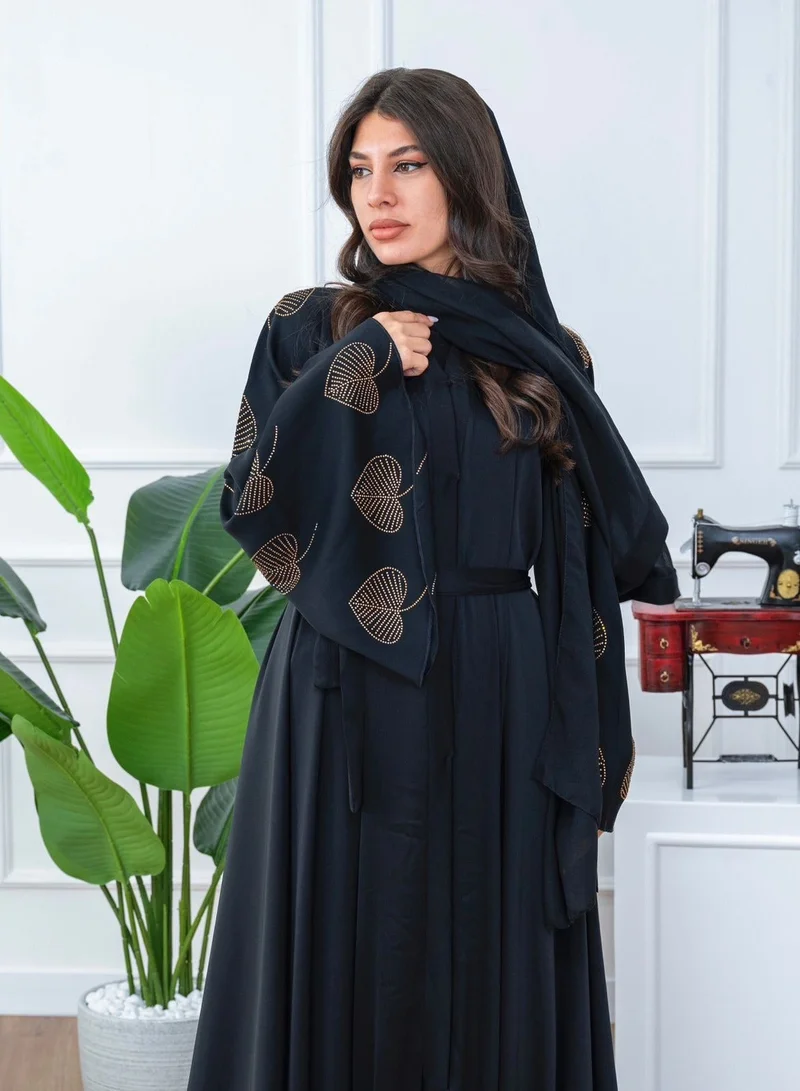 AL BENT AL SHARQIEH black abaya double cloche with hijab