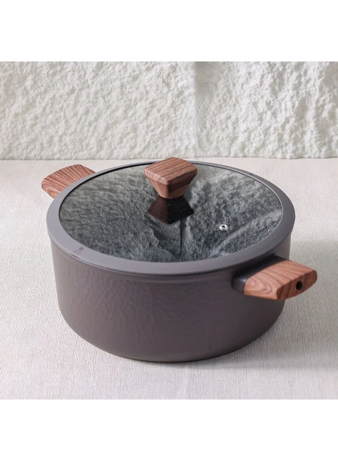 DANUBE HOME Chef's Delight Bistro Bliss Casserole with Lid – Non-Stick Cookware Pot for Cooking, Baking, Serving – Durable Casserole Dish for Kitchen, Gas & Induction 28x12.5CM - Brown