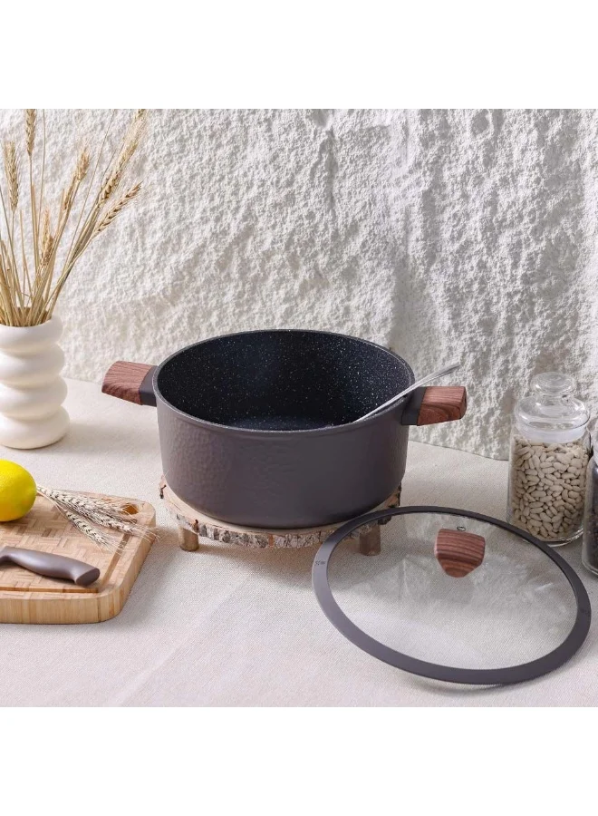 DANUBE HOME Chef's Delight Bistro Bliss Casserole with Lid – Non-Stick Cookware Pot for Cooking, Baking, Serving – Durable Casserole Dish for Kitchen, Gas & Induction 28x12.5CM - Brown