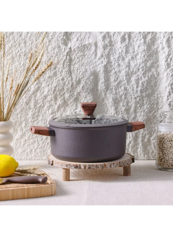 DANUBE HOME Chef's Delight Bistro Bliss Casserole with Lid – Non-Stick Cookware Pot for Cooking, Baking, Serving – Durable Casserole Dish for Kitchen, Gas & Induction 28x12.5CM - Brown