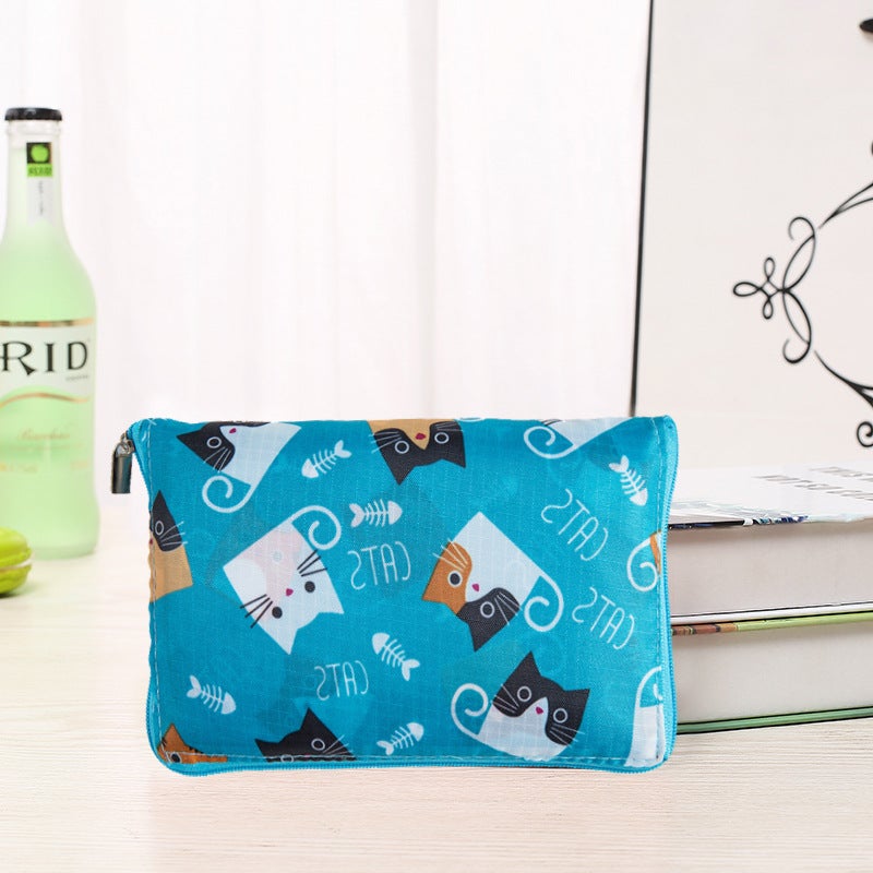 Korean Style Wallet Folding Shopping Bag Sky Blue Cat 
