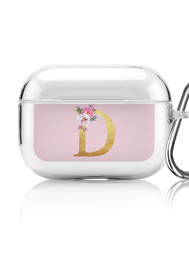 Stylizedd Classic Clear printed Case for Apple AirPods Pro 2nd Generation Thin Transparent Cover - Custom Monogram Initial Letter Floral Pattern Alphabet - D (Pink ) - Image 1
