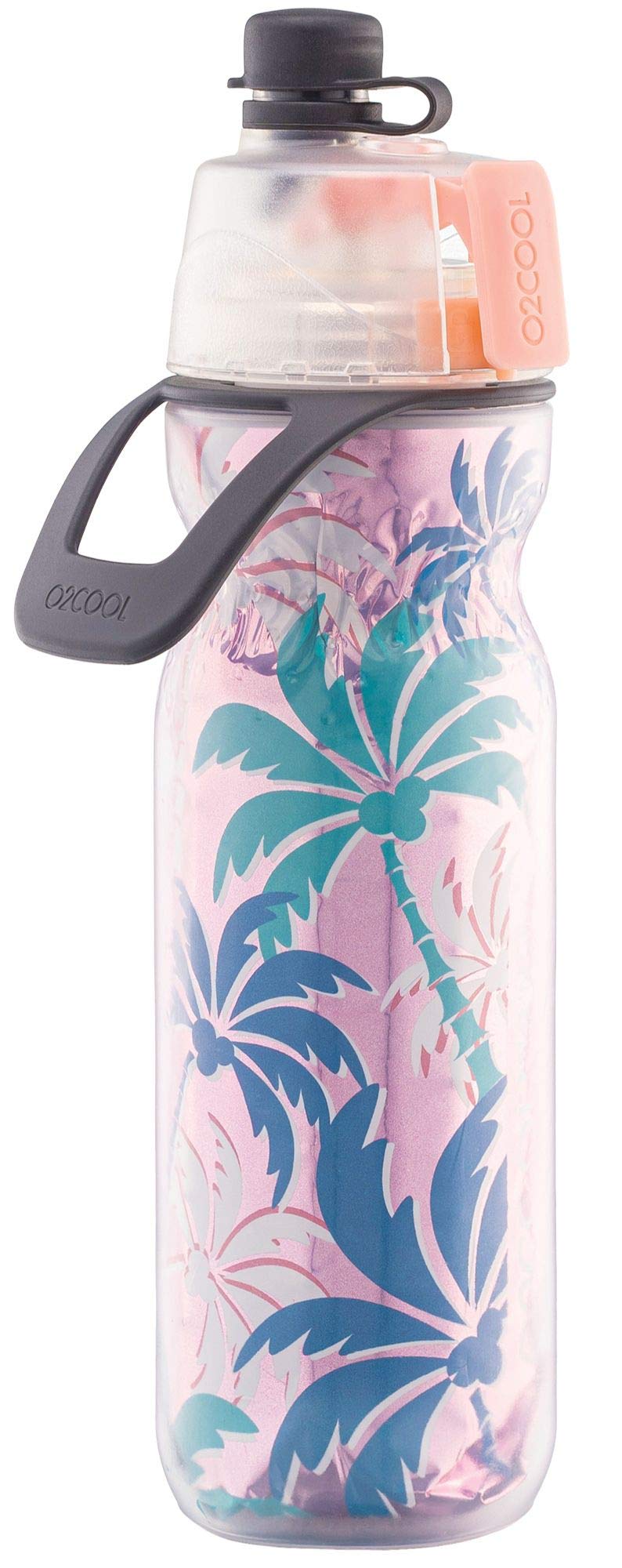 O2COOL Mist 'N Sip Misting Water Bottle 2-in-1 Mist And Sip Function With No Leak Pull Top Spout Reusable Sports Water Bottle - 20 oz (Pink Palm Tree) - Image 1