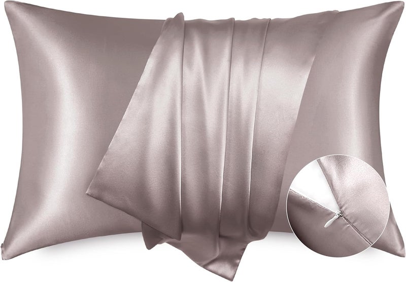 Bedsure Satin Pillowcases for Hair and Skin - Dusty Rose Silky Cooling Pillow Cases Standard Size Set of 2, Super Soft Satin Pillow Covers with Zipper, Gifts for Her or Him, 20x26 Inches - Image 1