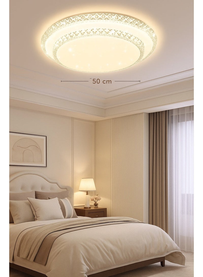 AL THURAYAT Round LED ceiling light 50cm, modern luxury interior decoration for the home, made of acrylic, with 3 lighting colors, suitable for the bedroom, living room, and dining room. - Image 2