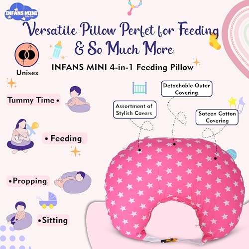 Infans Mini Baby Feeding Pillow Cotton|Maternity Feeding Pillow Portable & Adjustable|Nursing Pillow for Mother and New Born Baby (Star Pink) - Image 4