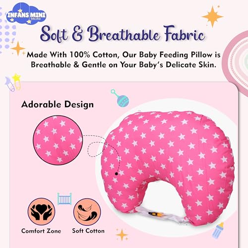 Infans Mini Baby Feeding Pillow Cotton|Maternity Feeding Pillow Portable & Adjustable|Nursing Pillow for Mother and New Born Baby (Star Pink) - Image 5