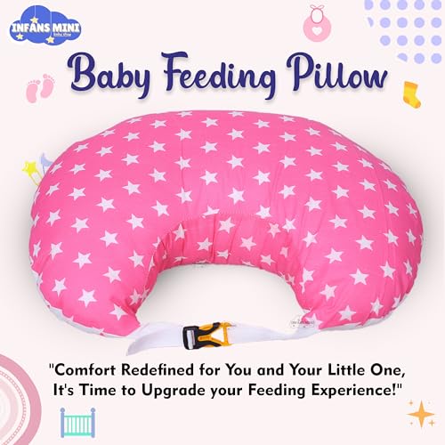 Infans Mini Baby Feeding Pillow Cotton|Maternity Feeding Pillow Portable & Adjustable|Nursing Pillow for Mother and New Born Baby (Star Pink) - Image 2
