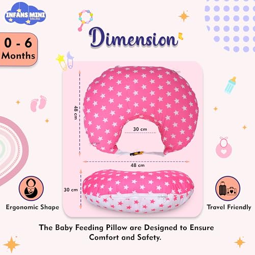 Infans Mini Baby Feeding Pillow Cotton|Maternity Feeding Pillow Portable & Adjustable|Nursing Pillow for Mother and New Born Baby (Star Pink) - Image 3