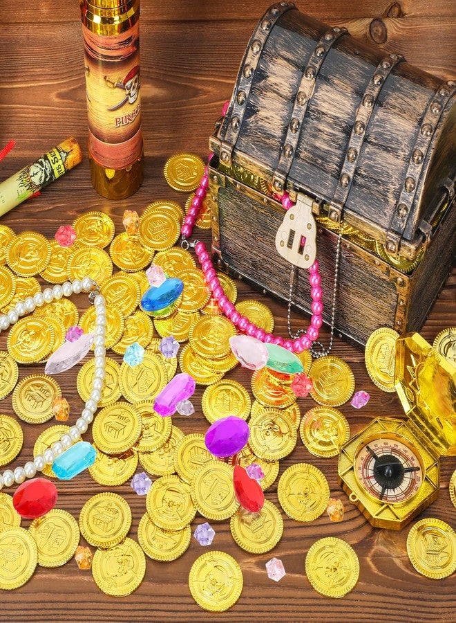 Fullive 200 PCS Pirate Decorations Set, 1.38 in Pirate Gold Coins 0.79 in Plastic Gems, Fake Coins Plastic Coins Leprechaun Gold Coins, Pirate Theme Party Supplies Pirate Treasure Game Hunt Party Favors - Image 4