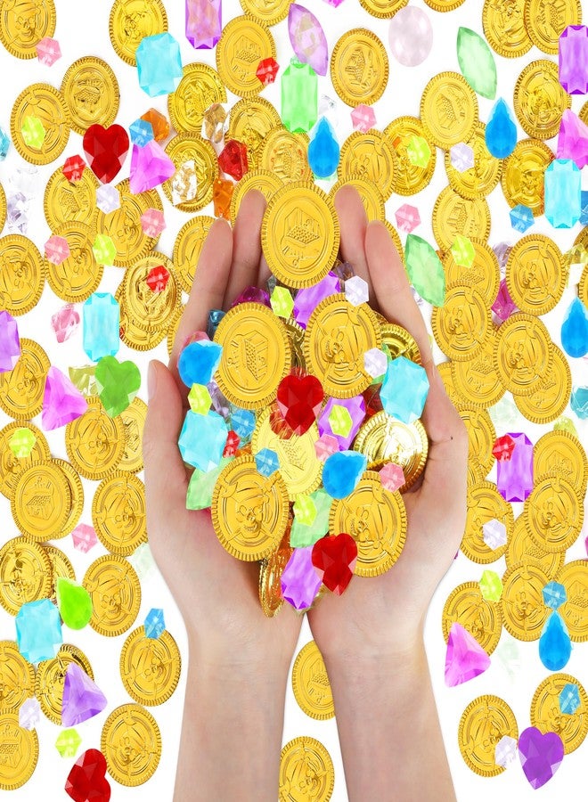 Fullive 200 PCS Pirate Decorations Set, 1.38 in Pirate Gold Coins 0.79 in Plastic Gems, Fake Coins Plastic Coins Leprechaun Gold Coins, Pirate Theme Party Supplies Pirate Treasure Game Hunt Party Favors - Image 3