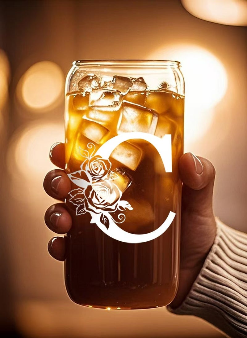 الدامكونية هدايا عيد الميلاد للسيدات، كأس زجاجي أولي مونوغرام هدايا شخصية للنساء، أكواب زجاجية 16 أونصة مع الأكمام والقش، كوب قهوة مثلج -هدايا عيد الميلاد، ج - Image 2