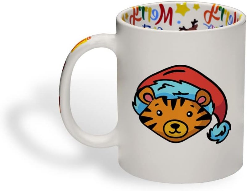 Style In Print Ceramic Christmas Coffee Mug 11 Ounces Cute Cartoon Tiger with Santa Cap Style B Funny Tea Cup Christmas Santa Cap Design Only Design Only - Image 1