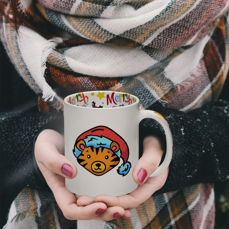 Style In Print Ceramic Christmas Coffee Mug 11 Ounces Cute Cartoon Tiger with Santa Cap Style B Funny Tea Cup Christmas Santa Cap Design Only Design Only - Image 3