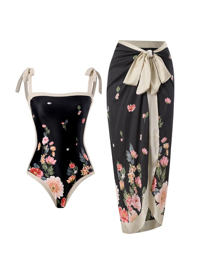 Loquat 2025 European And American Conjoined Conservative Belly-covered Beach Hot Spring Swimsuit Three-piece French Retro Conjoined Bikini-Color:Sun Bird Series- - Image 2