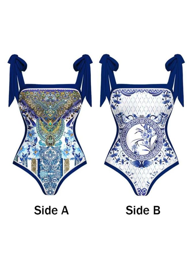 Loquat 2025 European And American Conjoined Conservative Belly-covered Beach Hot Spring Swimsuit Three-piece French Retro Conjoined Bikini-Color:Sun Bird Series- - Image 5