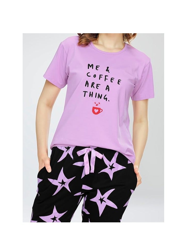 Accessorize Kingdom Night Suit for Women's Star Printed Cotton Night Dress of Top and Capri Set  - Image 2
