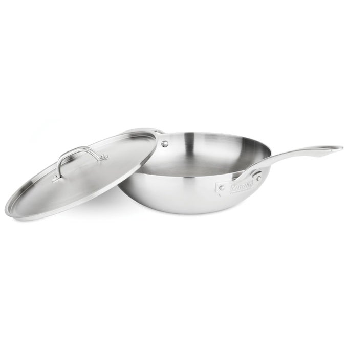 5PLY CHEF PAN 12 INCH STAINLESS STEEL SAUTE AND FRYING PAN WITH LID DISHWASHER AND OVEN SAFE INDUCTION READY SILVER