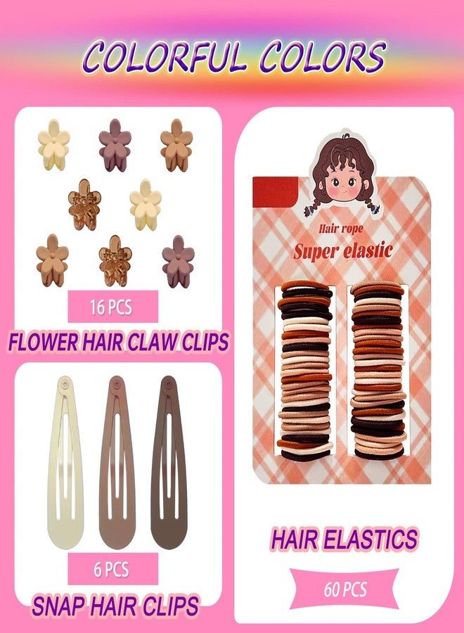 ELEMIRSA Hair Accessories for Girls, Brown Baby Hair Ties 0.8 Inch Soft Thick Seamless Cotton Hair Bands for Baby Girls Kids with Hair Clips - Image 2