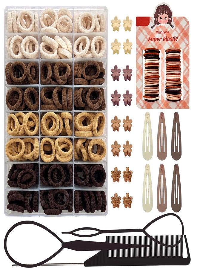 ELEMIRSA Hair Accessories for Girls, Brown Baby Hair Ties 0.8 Inch Soft Thick Seamless Cotton Hair Bands for Baby Girls Kids with Hair Clips - Image 1