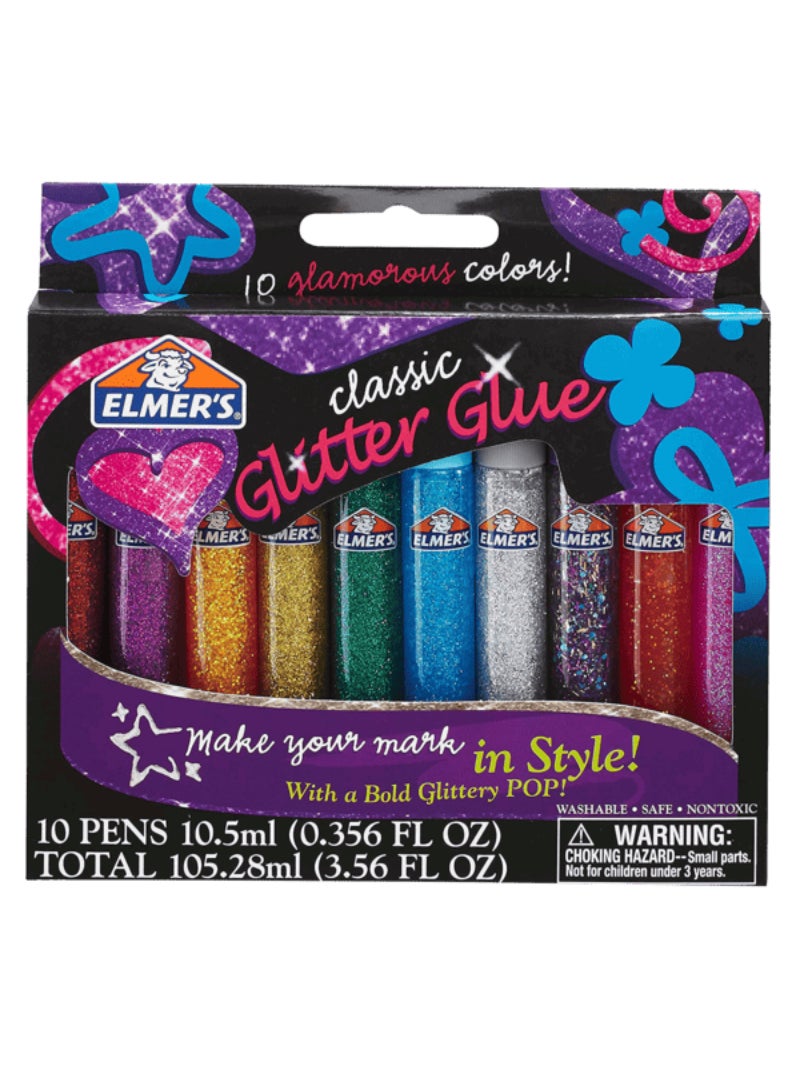 Elmer's 10-Piece 3D Washable Classic Glitter Glue Multicolor 10.5ml E199 - Image 1
