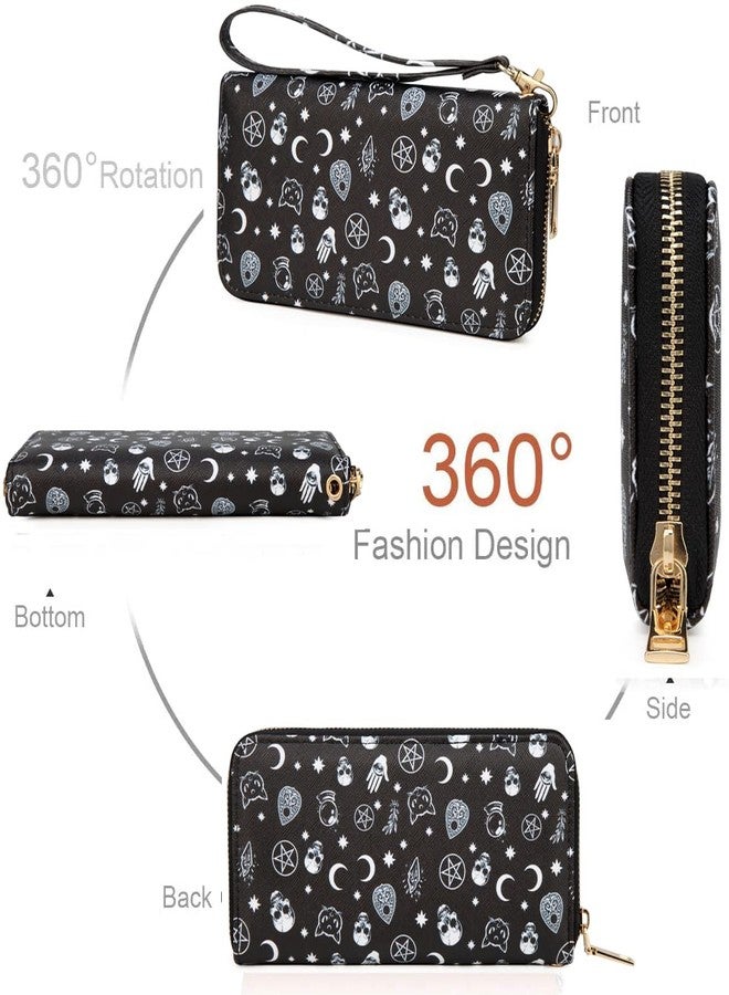 Fanwill Women's Gothic Skull Wallet with Detachable Wristlet Strap - Faux Leather Coffin Clutch, Card Holder Phone Wallet for Goth Alternative Fashion - Image 2