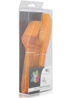 Fun Colored cutlery set of 3| Knife, Fork and Spoon set Disposable Tableware | Citrus/Orange Color (pack of 18) Fun Single Use Colored Cutlery Set Orange - 18 pieces  - Image 1