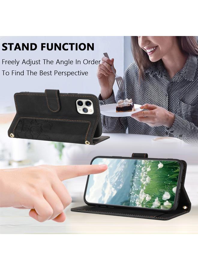 اس-توب جراب هاتف من الجلد المنقوش بنقشة زهور التوليب لهاتف iPhone 11 Pro مع حبل تعليق - Image 5