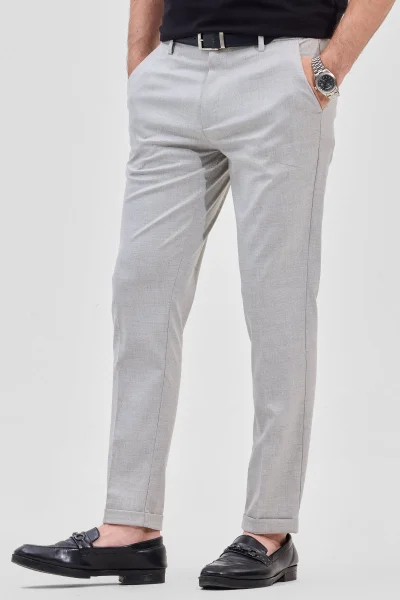 SNITCH Light Grey Self-Design Stretch Trousers