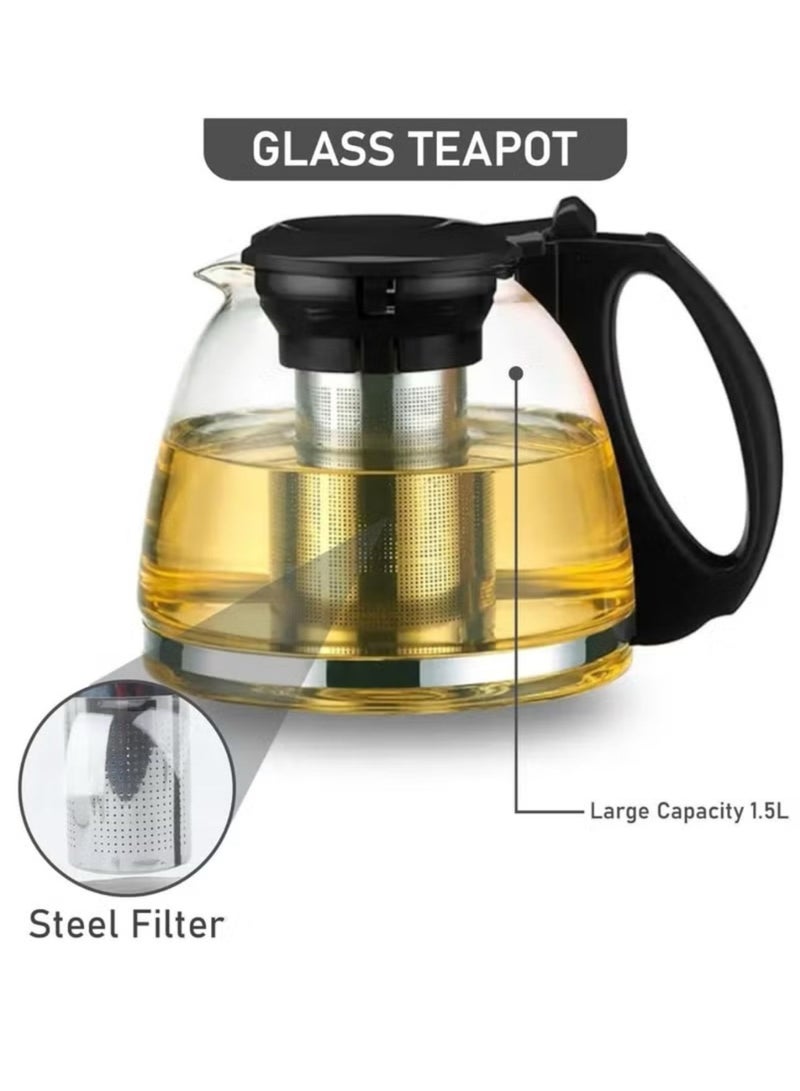 Denx Kettle With Tea Tray, Electric Kettle With Tea Tray & Automatic Shut-Off Feature, Transparent Glass Tea Maker With Filter - Image 3